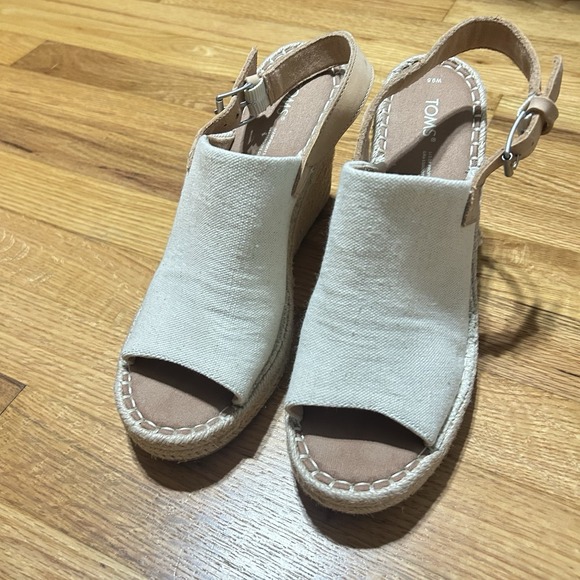 TOMS Women's Monica Wedge Sandal Cream Taupe Natural Hemp Leather Heel Size‎ 9.5 - Picture 3 of 5